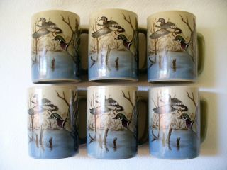 6 Vintage Otagiri Mallards Ducks In Flight Coffee Mugs Tea Cups Japan Cond.