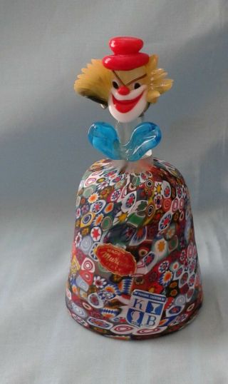 Murano Millefiori Glass Clown Bell