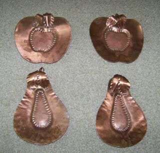 Vintage Set Of 4 Gregorian Copper Wall Hangers 2 Apples & 2 Pears Made In Usa