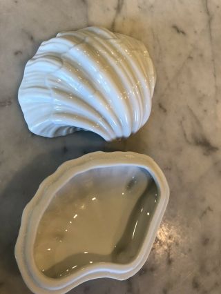 Fitz & Floyd Ceramic Trinket Box White Shell - Footed Shell Box