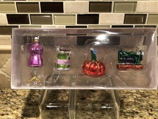 Dept 56 Set Of 4 Mini Glass Christmas Ornaments Sewing Mannequin Thread Machine