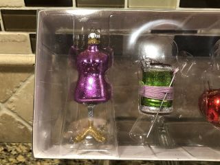 Dept 56 Set of 4 Mini Glass Christmas Ornaments SEWING Mannequin Thread Machine 3