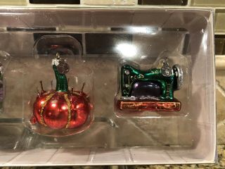 Dept 56 Set of 4 Mini Glass Christmas Ornaments SEWING Mannequin Thread Machine 4
