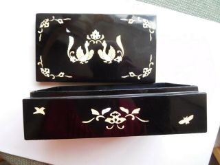 Pretty Black Box With Mother Of Pearl Decor All Over Probably Taiwanese