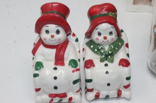 Lefton Rocking Snowman And Snow Woman Vintage Salt And Pepper Shaker Set