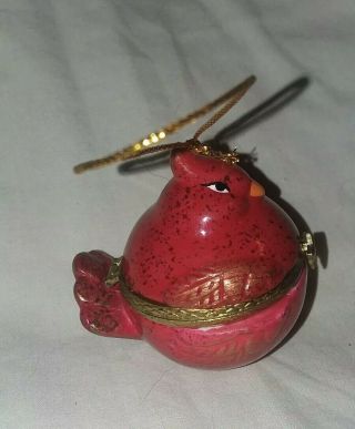 Vintage Porcelain Red Cardinal Bird Ornament Hinged Trinket Box