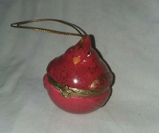 Vintage Porcelain RED CARDINAL BIRD ORNAMENT HINGED TRINKET BOX 2