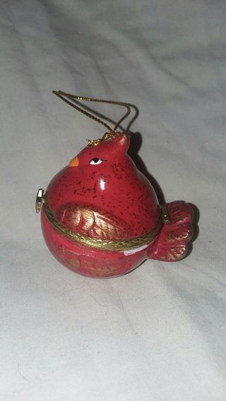 Vintage Porcelain RED CARDINAL BIRD ORNAMENT HINGED TRINKET BOX 3