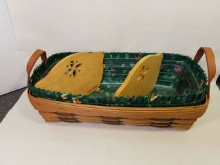 Longaberger - 1994 Heartland Bread Basket W/ Leather - Floral Liner/ Dividers