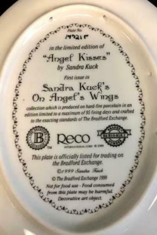 Vtg Sandra Kuck ' s Angel Kisses Oval Plate 1999 On Angel ' s Wings Limited Edition 2