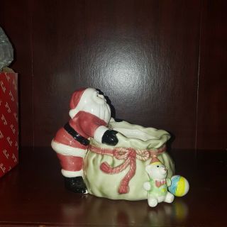 Fitz and Floyd Santa with Toy Sack Candy Dish or Candle Holder Christmas 1981 2