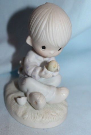 Precious Moment Figurine I Believe In Miracles 1981 Boy With Baby Bird