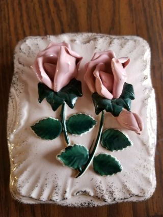 Vintage Ceramic Box With Pink 3d Roses