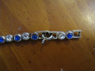 Vintage Avon Tennis Bracelet,  Clear Rhinestone and Blue Stones Adjustable 2