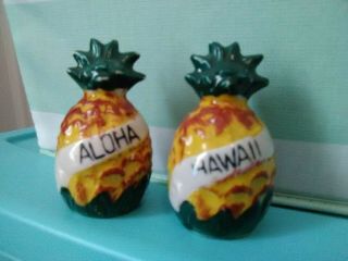 Vintage Aloha Hawaii Pineapple Salt And Pepper Shakers Retro Tiki Kitsch
