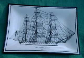 Vintage U.  S.  S.  Constitution / Old Ironsides Sailing Ship Glass Dish / Tray