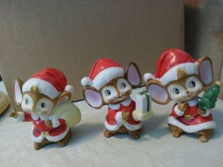 3pc Set Vintage Homco - Home Interiors Christmas Santa Mice - Mouse Figurines - 5405