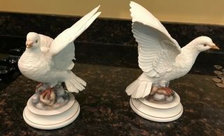 Set Of “white Doves By Andrea By Sadek” Made In Japan Ceramic Figurines
