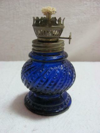 Vintage Collectible Cobalt Blue Oil Lamp 4.  25 Inches Hong Kong