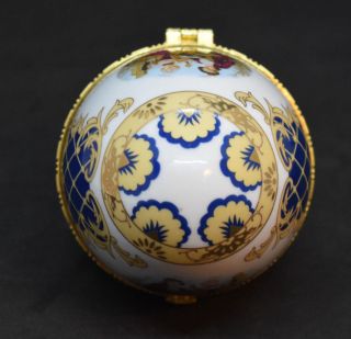Vecceli Italy Hinged Porcelain Egg Shaped Trinket Box Cobalt Blue Gold Gilded 4