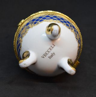 Vecceli Italy Hinged Porcelain Egg Shaped Trinket Box Cobalt Blue Gold Gilded 5