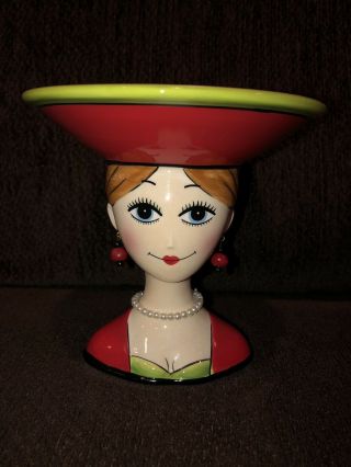 Babs Design Lady Head Bowl With Red Earrings