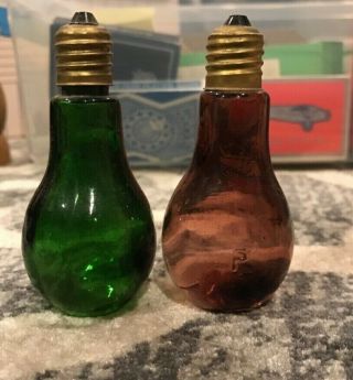 Vintage Light Bulb Salt And Pepper Shakers - Green And Purple