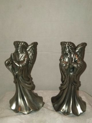 Set Of 2 Heavy Metal Angel Candle Holders Made In Indonesia