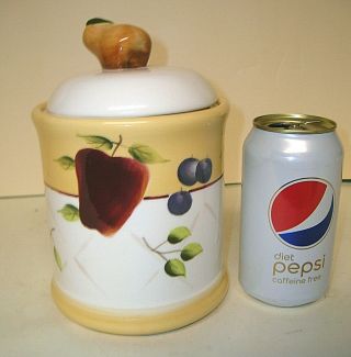 Home Interiors Sonoma Villa Earthenware Canister W/ Lid Pear Handle 7.  25 "