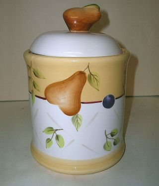 Home Interiors Sonoma Villa Earthenware Canister w/ Lid Pear Handle 7.  25 