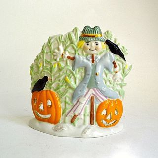 Lenox Halloween Scarecrow Pumpkins 4.  5 " Votive Candle Holder Porcelain