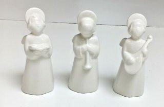 Vintage Royal Copenhagen Set Of 3 White Blanc Porcelain Angel Figurines/statues
