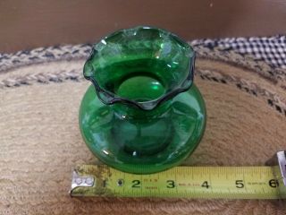 Mid Century Vintage Anchor Hocking Emerald Green Glass Small Ruffled Edge Vase