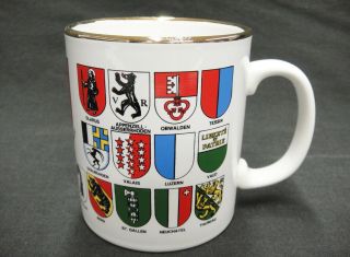 Switzerland Mug With Coat Of Arms For The 27 Swiss Cantons By Bockling Gilded