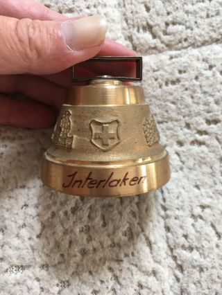 Vintage Interlaken Switzerland Souvenir Brass Cow Bell,  Guc