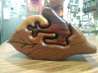 Quality Exotic Wood Puzzle Trick Trinket Box Frog On A Lily Pad