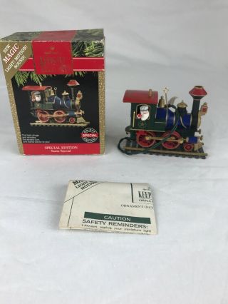 1991 Hallmark Keepsake Ornament Magic Santa Special Train Light Sound Motion