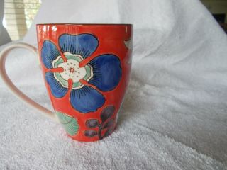 World Market Bright Red Large Coffee Mug Cup Floral