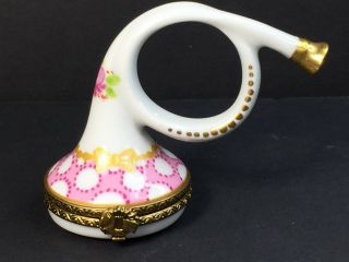 Authentic Limoges France Porcelain Trinket Box " French Horn " Hand Painted