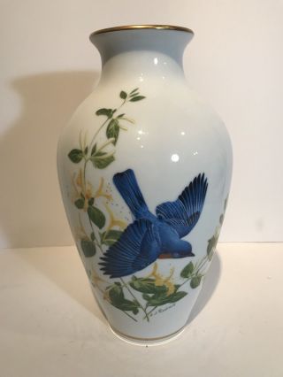 Aj Rudisill Limited First Edition Vase " The Bluebirds Of Summer "