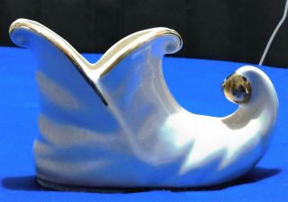 Ceramic Elf Shoe Planter White W/gold Colored Trim By Showace 1955 Made In Usa.