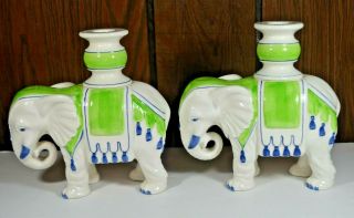 Large Ceramic Elephant Candle Holders - Green,  Blue,  White