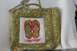 Longaberger Small Flip Flop Sunflower Paisley Green Tote Bag Euc
