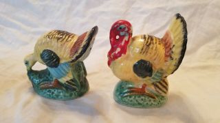 Vintage Ceramic Yellow Turkeys w/ Multi - Colors Salt and Pepper Shakers 2