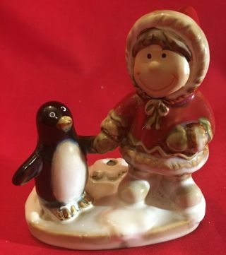 Christmas Yankee Candle Tea Light Eskimo Girl With Penguin