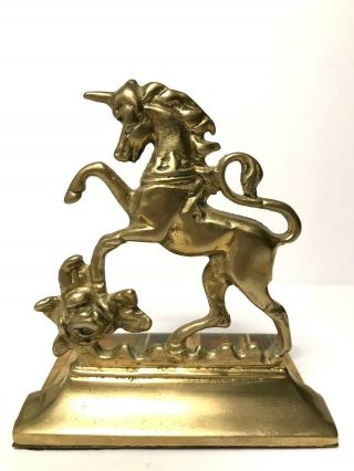 Vintage Brass Bookend - Unicorn - Rose - 5.  75 "