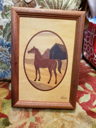 Hudson River Inlay Wood Marquetry " Horse " Jeffrey Nelson 7 " X 10 "