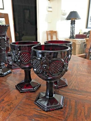 1876 Avon Cape Cod Cranberry Glass Footed Goblet - Set Of 3