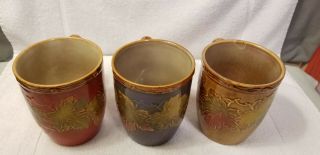 Set Of 3,  Fall Leave Coffee Mug Stoneware Ceramic Glazed Textures Tea Cup Autumn