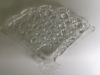 Vintage 70s Glass Dish Decor Hand Fan Cut Glass Starburst Avon 1974